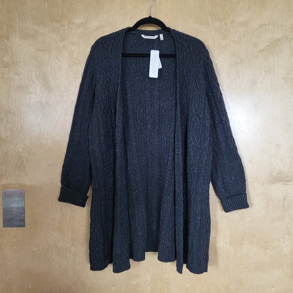 Soft Surroundings Open Front Cable Cardigan Sweater Coat Gray Size L